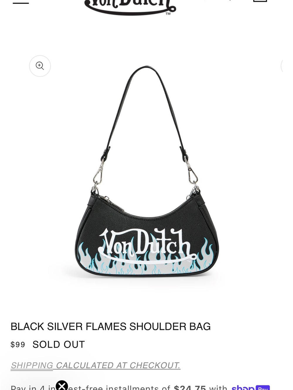 Von Dutch Black Shoulder Bag with White and Light Blue Flame Graphic - Picture 7 of 8